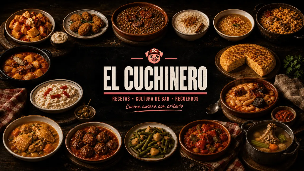 Platos de cocina casera española de El Cuchinero: fabada, tortilla, ensaladilla, croquetas y cocina de cuchara