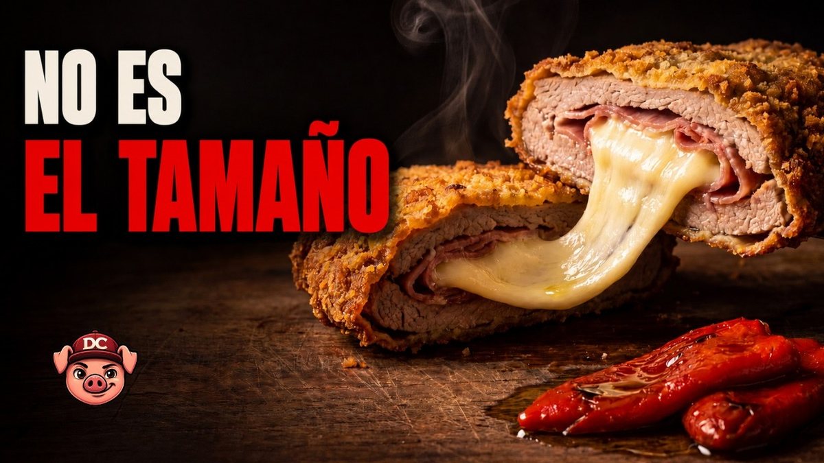 Cachopo asturiano cortado, con el queso estirándose y el empanado dorado y seco
