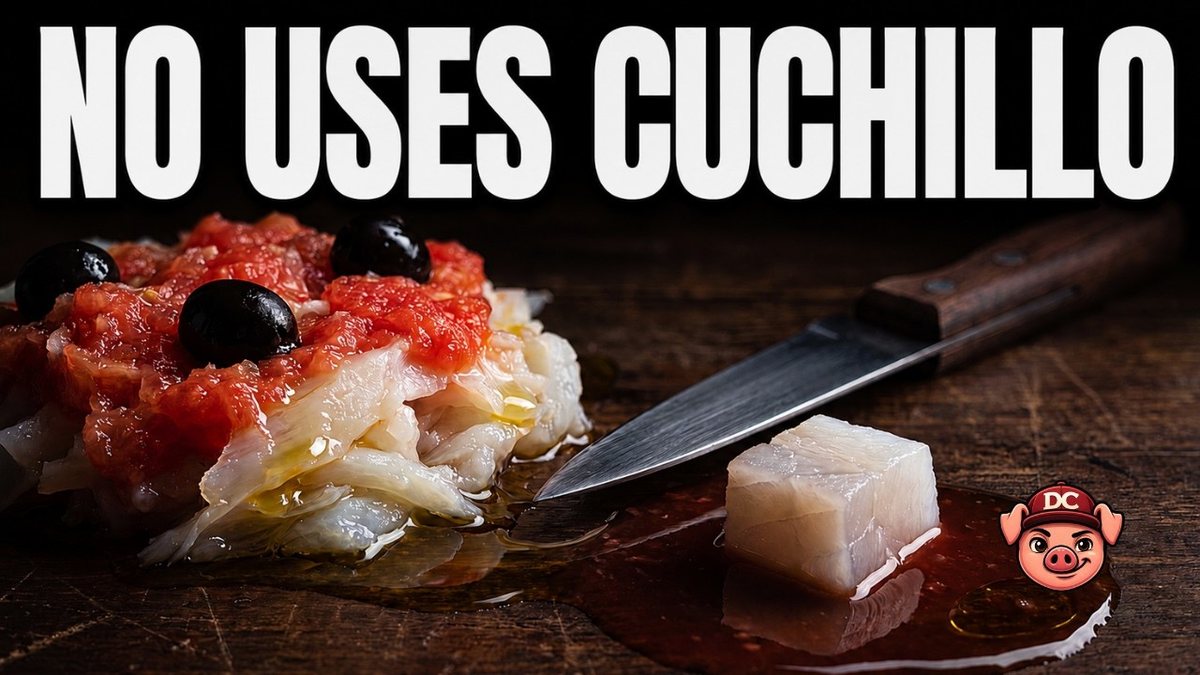 Plato de esqueixada de bacalao con bacalao desmigado a mano, tomate, cebolla y a