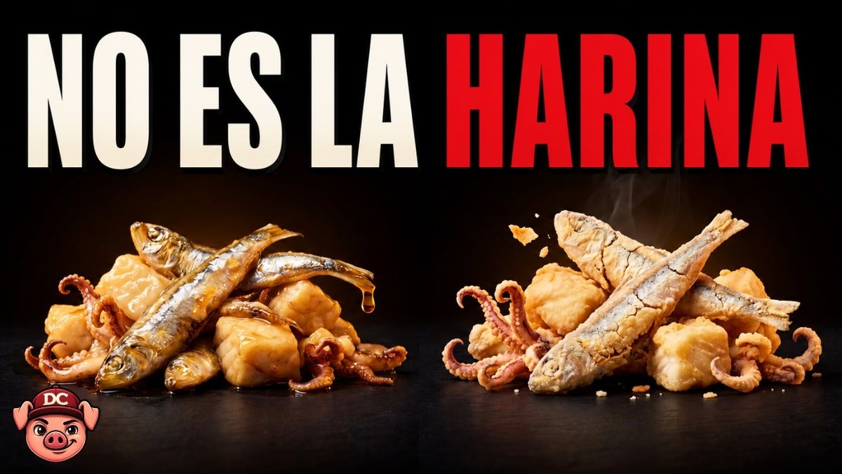 Pescaíto frito crujiente recién sacado del aceite, escurriendo sobre papel de estraza