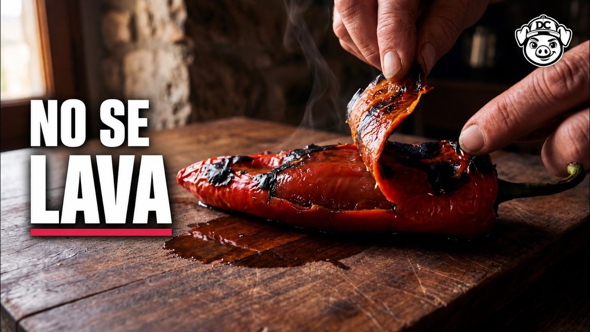 Fila de tarros de cristal con pimientos asados en conserva, rojos y cubiertos por su propio jugo, en la alacena
